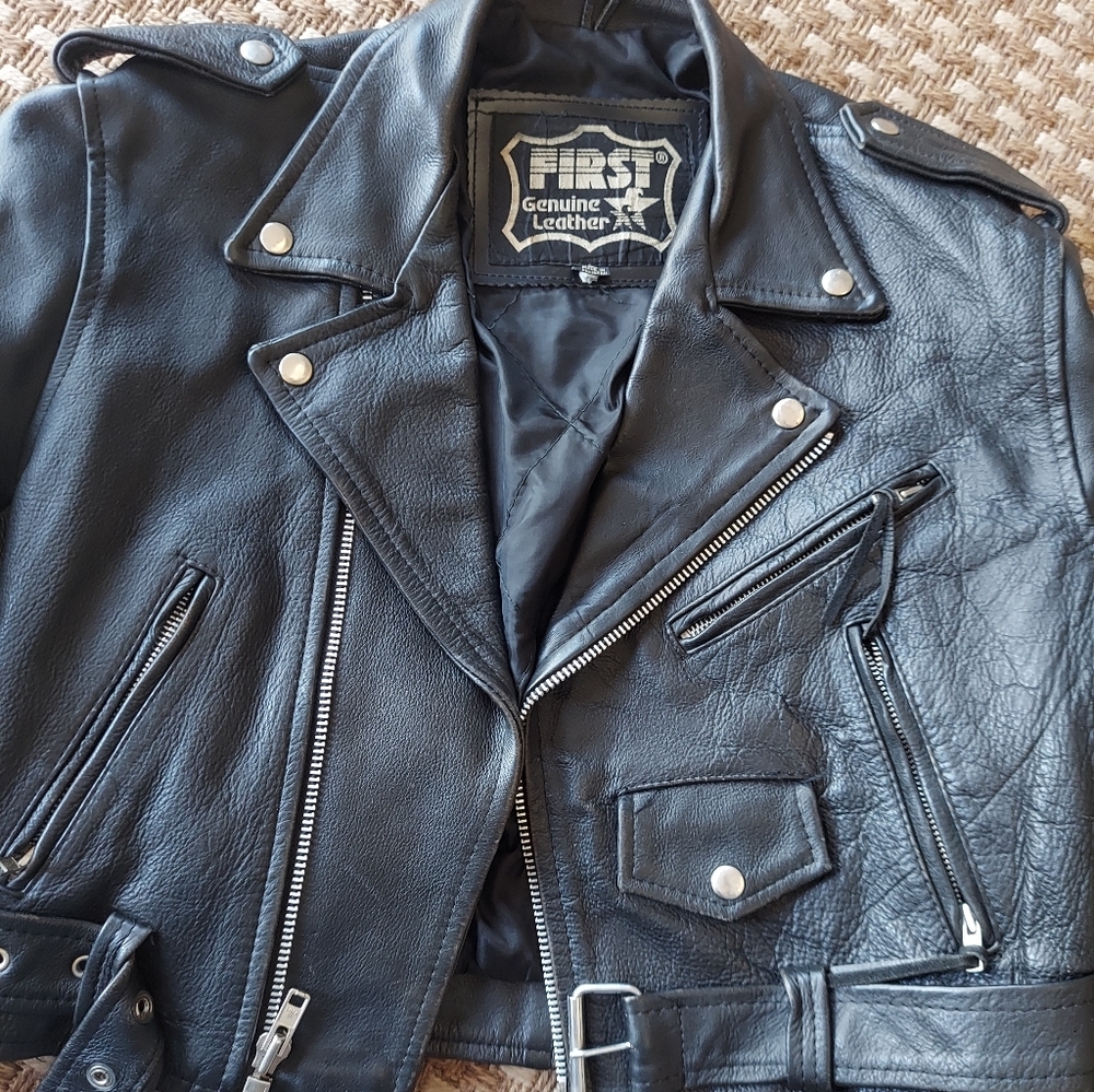 Vintage 90's First Genuine Leather Motorcycle Jacket Rare